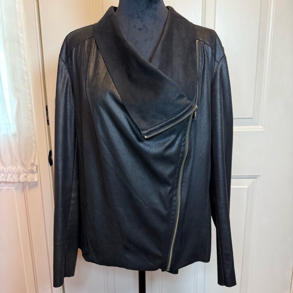 Mote Faux Leather Suede Moto Draped Jacket Asymmetrical Zip-Up Sz Medium Black